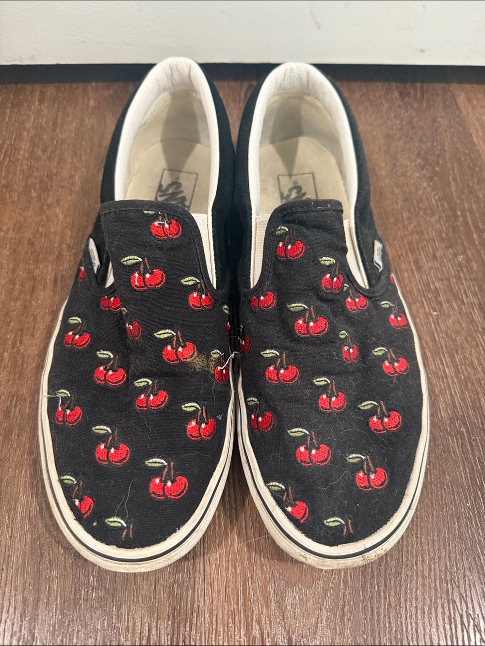Vans Black Slip-On Sneakers with Red Cherry Print